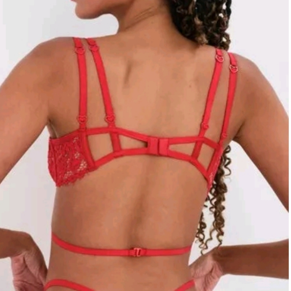 For Love and Lemons Rosa Red Lace Underwire Bra Medium - Picture 2 of 3